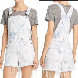 Hudson Jeans Tie-Dye Cutoff Bib Overall Denim Shorts, Small